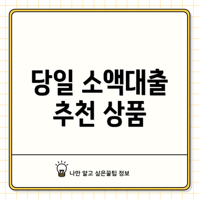 당일 소액대출 추천 상품